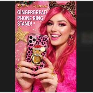 Betsey Johnson Gingerbread Girl Cookie Phone Ring Holder Stand Glitter Xmas NIB